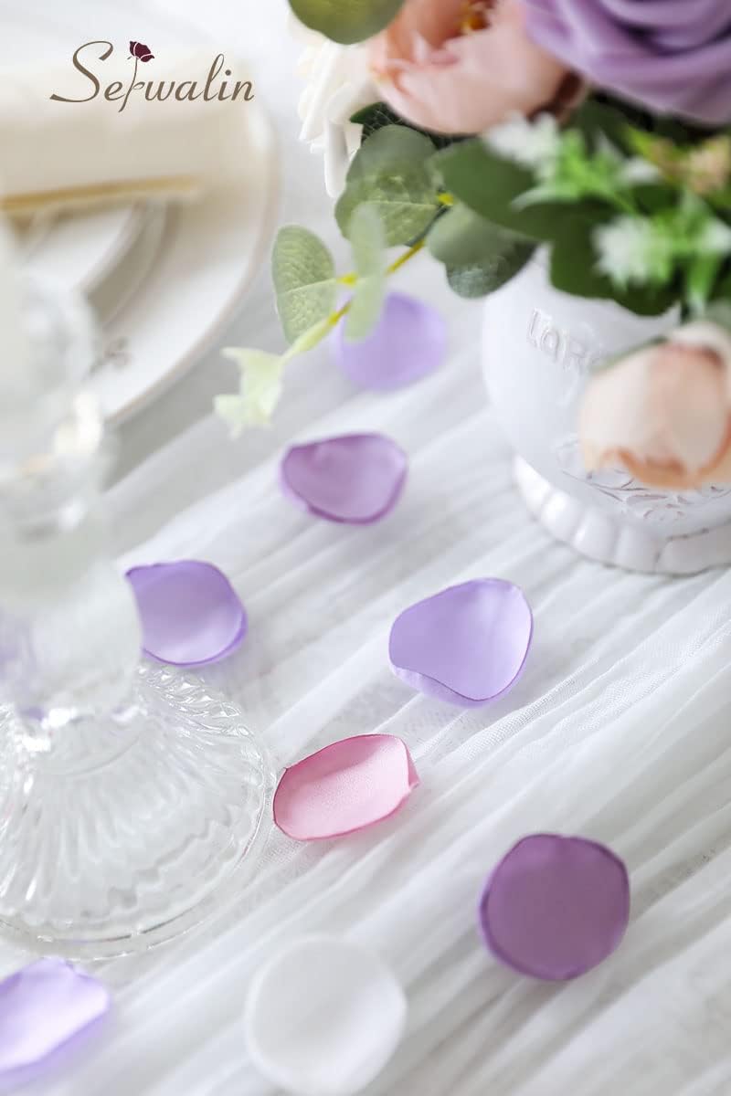Serwalin 300Pcs Silk Rose Petals Artificial Flower for Weddings Proposal - Purple Pink for Romantic Night, Flower Girl, Bridal Shower Table Decor (4 Color Mixes)