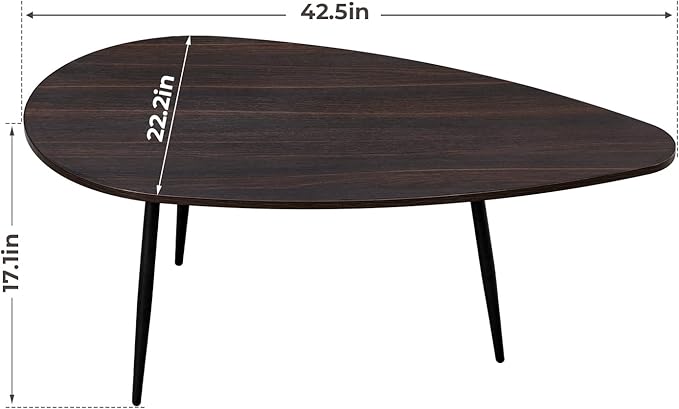 SAYGOER Oval Coffee Table Espresso Wood Mid Century Modern Coffee Tables Unique - Image 3