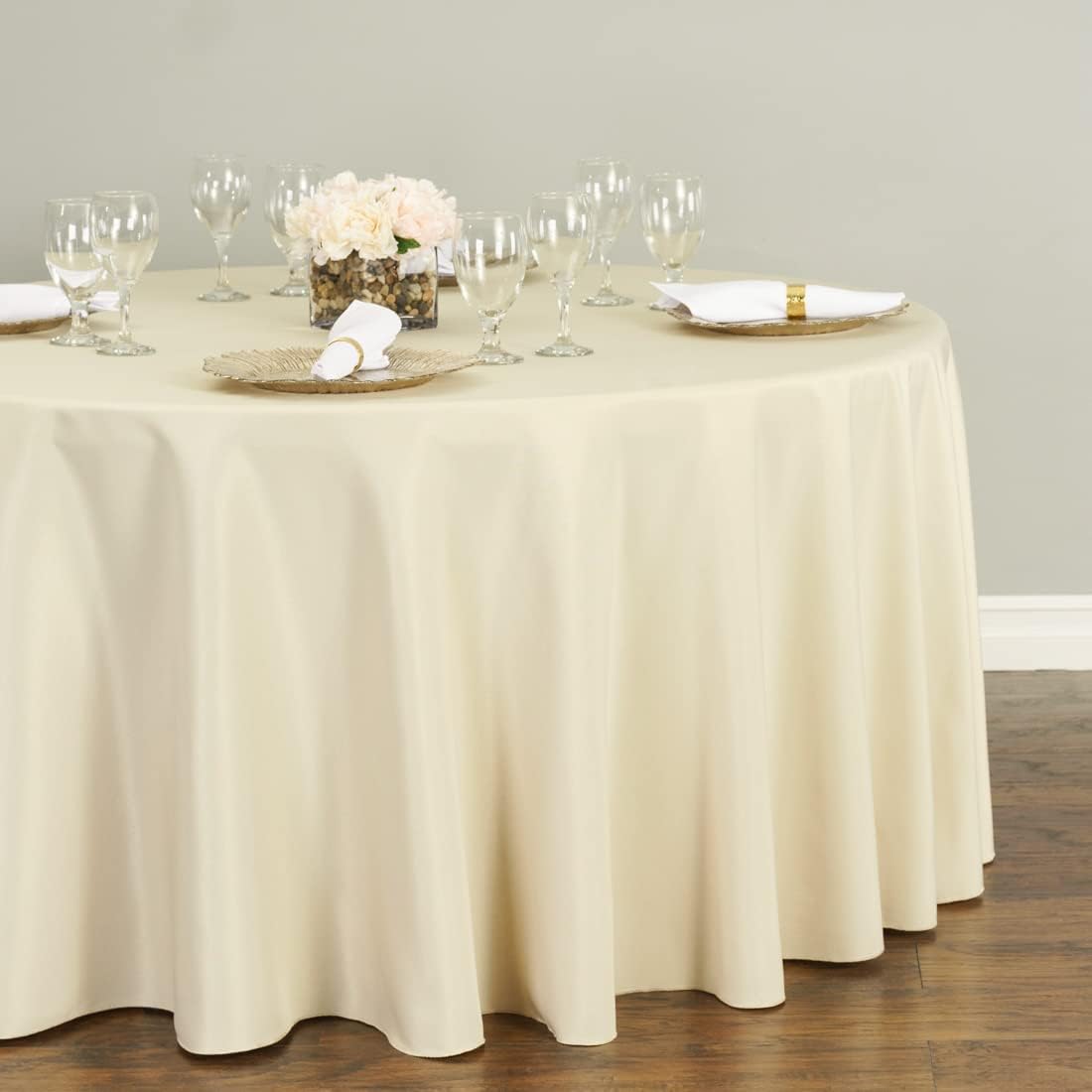 LTC LINENS 5 Pack 120 Inch Round Tablecloth Beige - Bulk for 60 Inch Round Table Floor Length - Wrinkle Resistant Polyester Fabric Cloth for Wedding