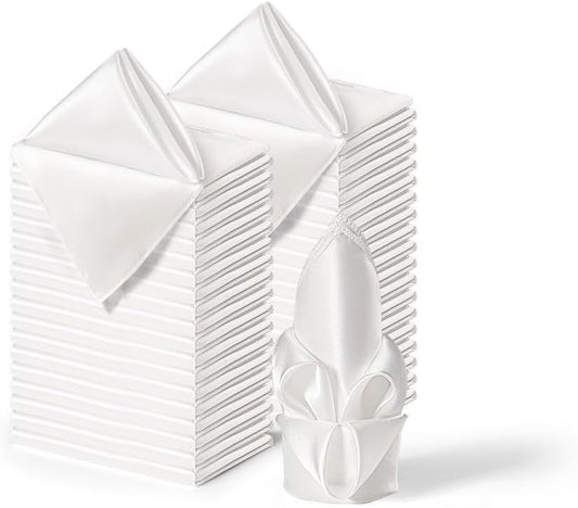 36 Pack Square Satin Dinner Napkins, 16x16 Inches Silky Soft Smooth Table Cloth Napkins for Restaurant Weddings Banquet Party Decoration, White