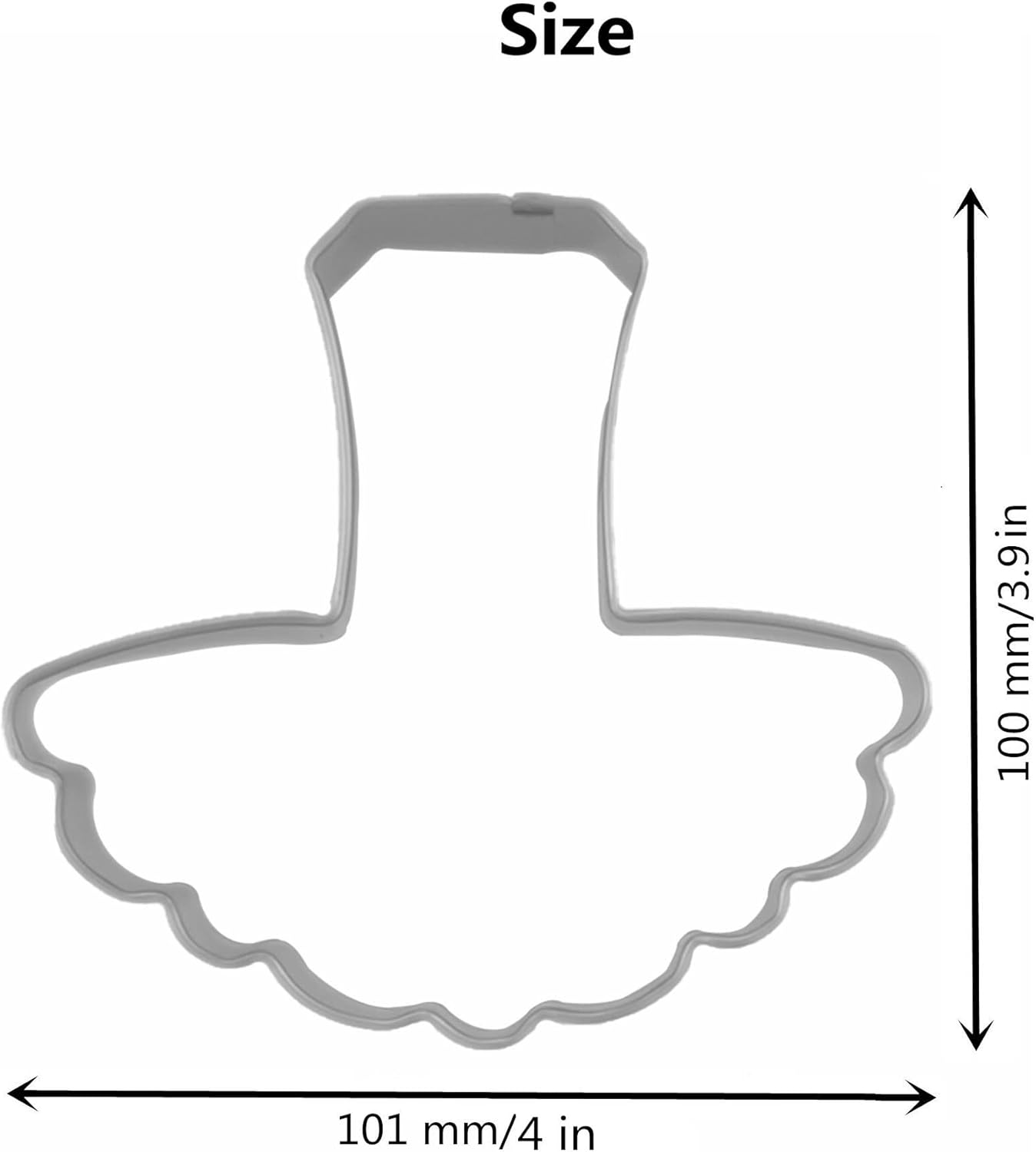 Large Size Dress Shaped Cookie Cutter, Stainless Steel Ballet Dress Wedding Princess Dress Cookie Cutter, 4 Inches