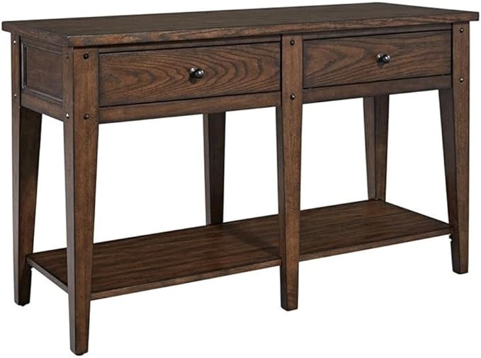 MAKLAINE Wood Transitional Sofa Table, Dark Brown Oak Finish, Poplar Solids and by Maklaine