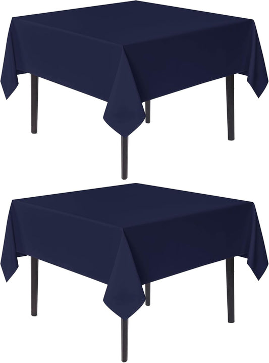 sancua Square Tablecloths 85x85 Inch, 2 Pack - Navy Blue Fabric Table Cloth for Square or Round Tables, Washable Polyester Table Cover for Outdoor Party, Birthday, Buffet, Resturant