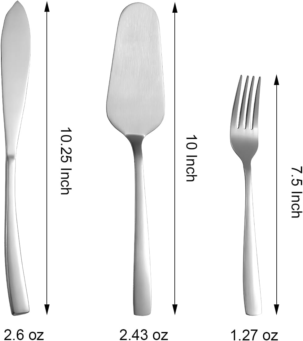 Cake Knife and Server Set with 6 Cake Forks Heavy Duty Thickened 18/0 Stainless Steel Pie Spatula with Comfortable Handle Cake Cutting Set for Wedding (Silver)
