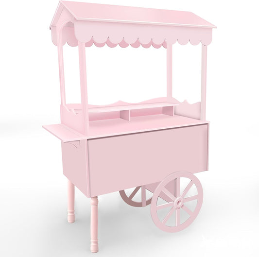 7FT Candy Cart Display Stand with Decorated Wheels, Dessert and Party Decoration Cart with 100 Ballons, Easy to Install Vintage for Parties, Birthdays, Weddings, (pink)