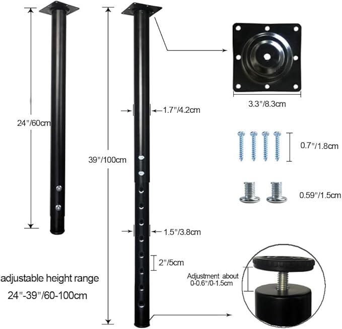 QLLY 24-40 inch Adjustable Metal Table Legs, Heavy Duty DIY Desk Legs - Image 2