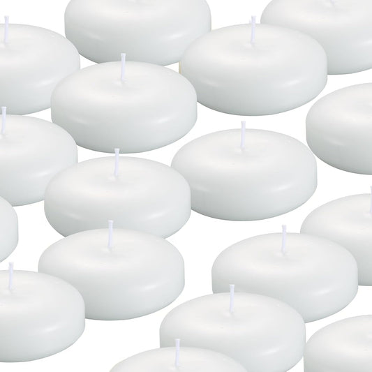 24 Pack Floating Candles, 3” White Unscented Dripless Wax Burning Candles, for Weddings, Party, Cylinder Vases, and Home Decorations