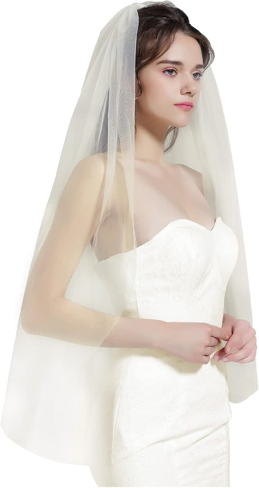 BEAUTELICATE Wedding Bridal Veil with Comb 1 Tier Cut Edge Fingertip&Cathedral Length