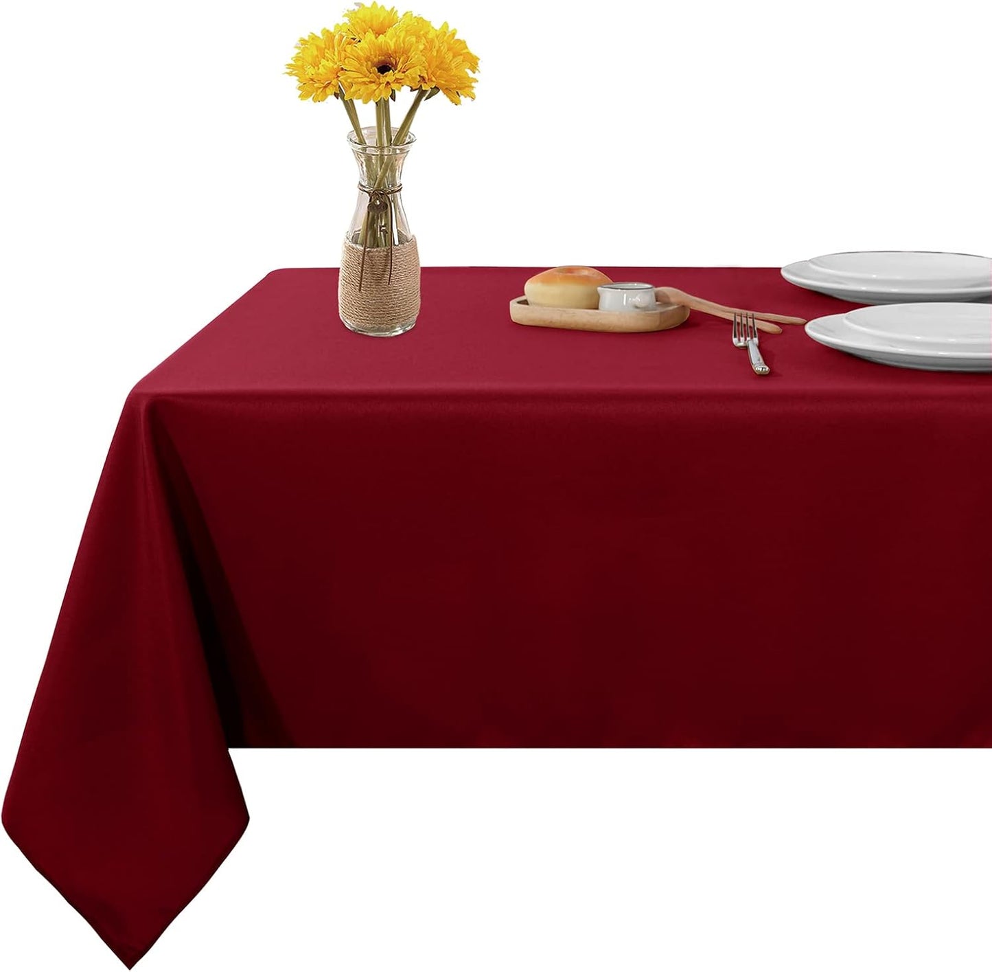 Fitable Rectangle Tablecloth Stain and Wrinkle Resistant Washable Polyester Table Cloth for Buffet Parties and Camping (54x78 inch, Red)