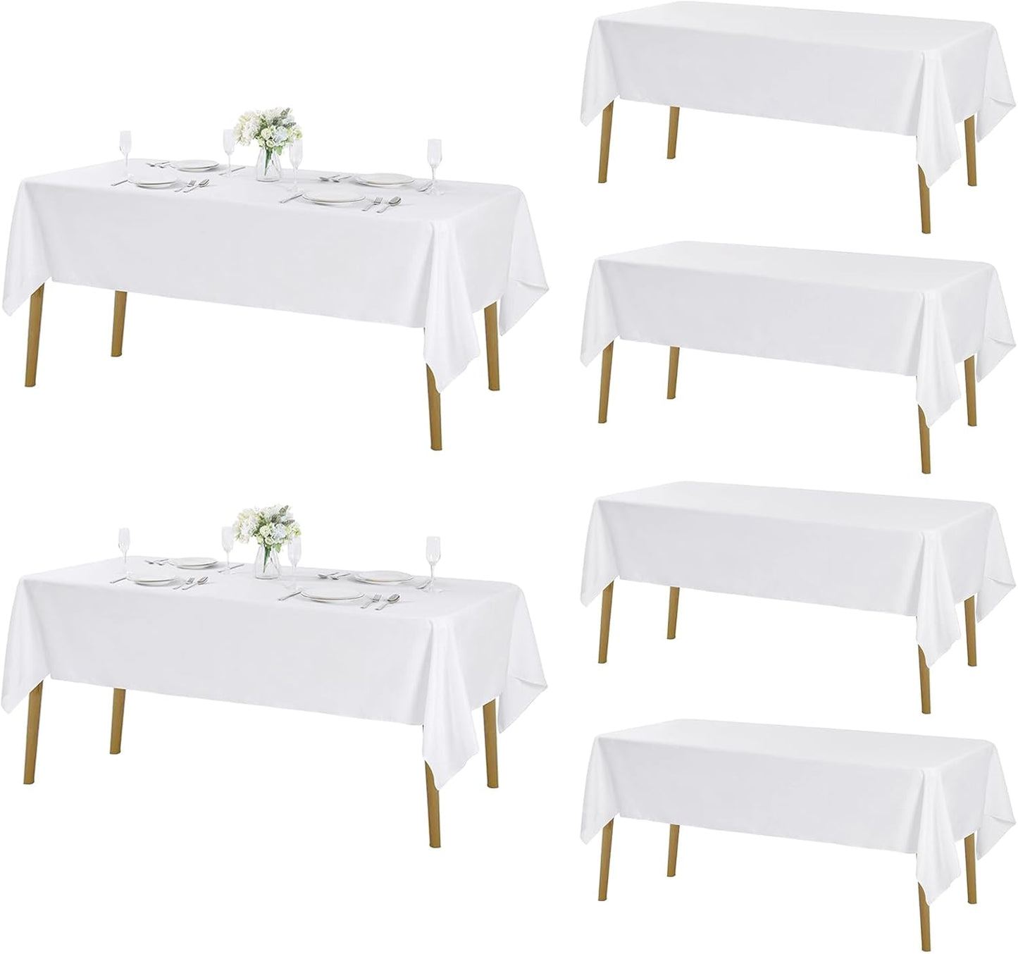 Fokitut 6 Pack Rectangle Tablecloth, 60x102 Inch, Stain Resistant and Wrinkle Polyester Table Cloth, Fabric Table Cover for Kitchen Dining, Wedding, Party, Holiday Dinner-White