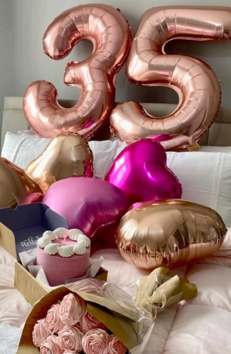 Rose Gold 40 Inch Large Number 5 Birthday Balloon, 2025 Five 5th 15 25 35 50 55 Birthday Celebration Decorations, Rose Gold Foil 5 Mylar Helium Balloons Girl Boy Anniversary Party Supplies