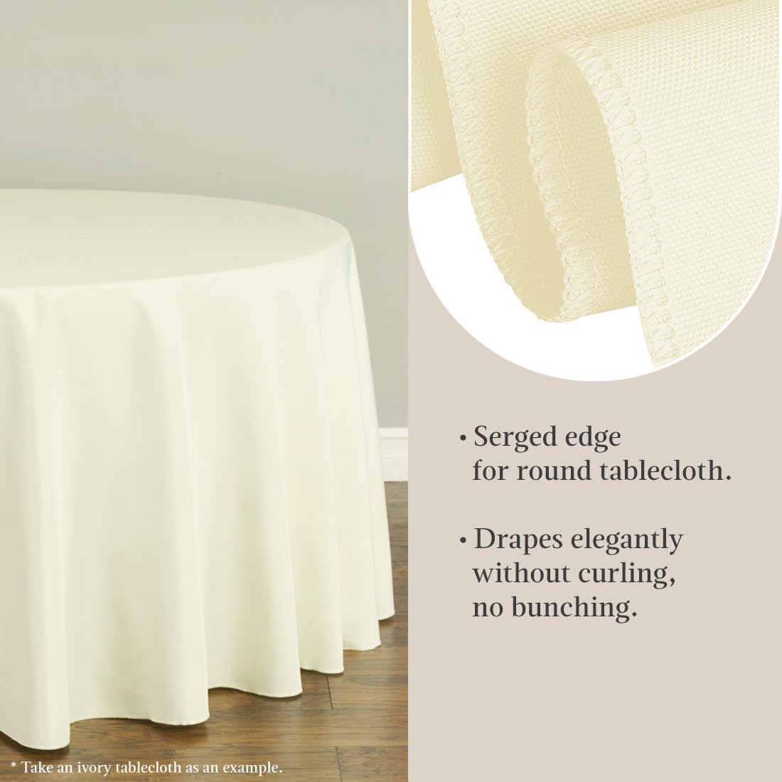 LTC LINENS 10 Pack 120 Inch Round Tablecloth Ivory for 60 Inch Round Table - Bulk Round Table Cover - Washable, Wrinkle Resistant Polyester Fabric Cloth for Wedding, Party