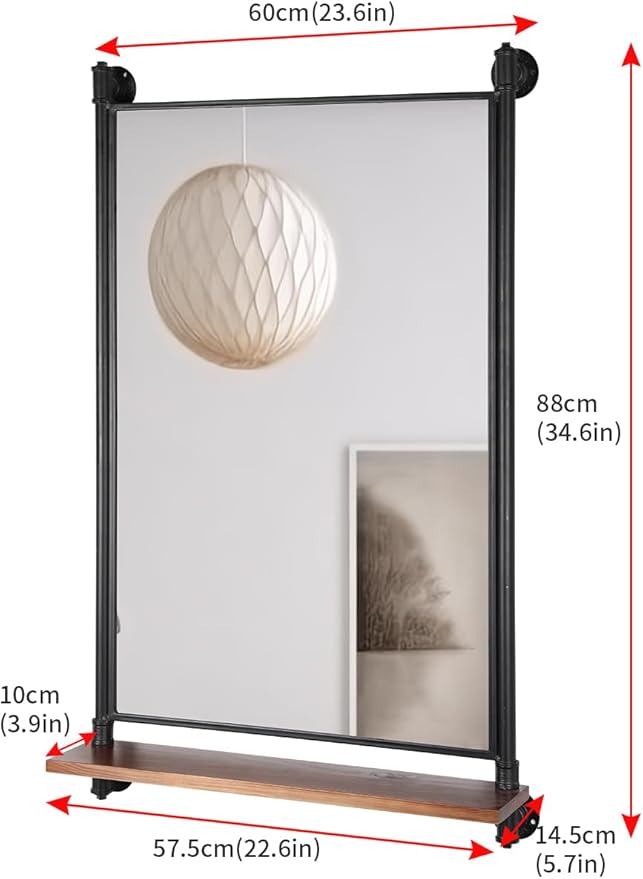 Industrial Pipe Mirror Wood Shelves, Bedroom Mirror - Image 2