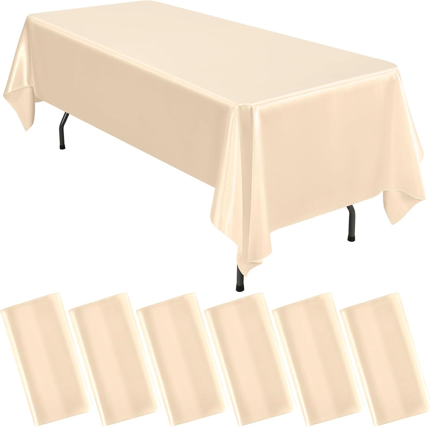 6 Packs Satin Tablecloth 57 x 108 Inch Champagne Rectangular Table Cloth Silk Tablecloth Smooth Fabric Overlay Satin Table Cover Decoration for Wedding Party Banquet Events