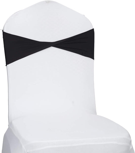 VDS Pack of 75 PCS | Black | Spandex Chair Sashes Bows Without Buckle | Stretch Elastic Banquet Universal Folding Chair Band Tie with for Wedding Party Conference Celebration Event Decoration