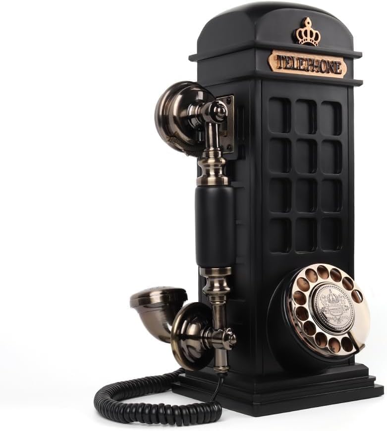 Audio Guest Book Wedding Phone with Vintage Phone Booth Design, Record Customized Audio Message Guest Book for Wedding, Party and Gathering, Black