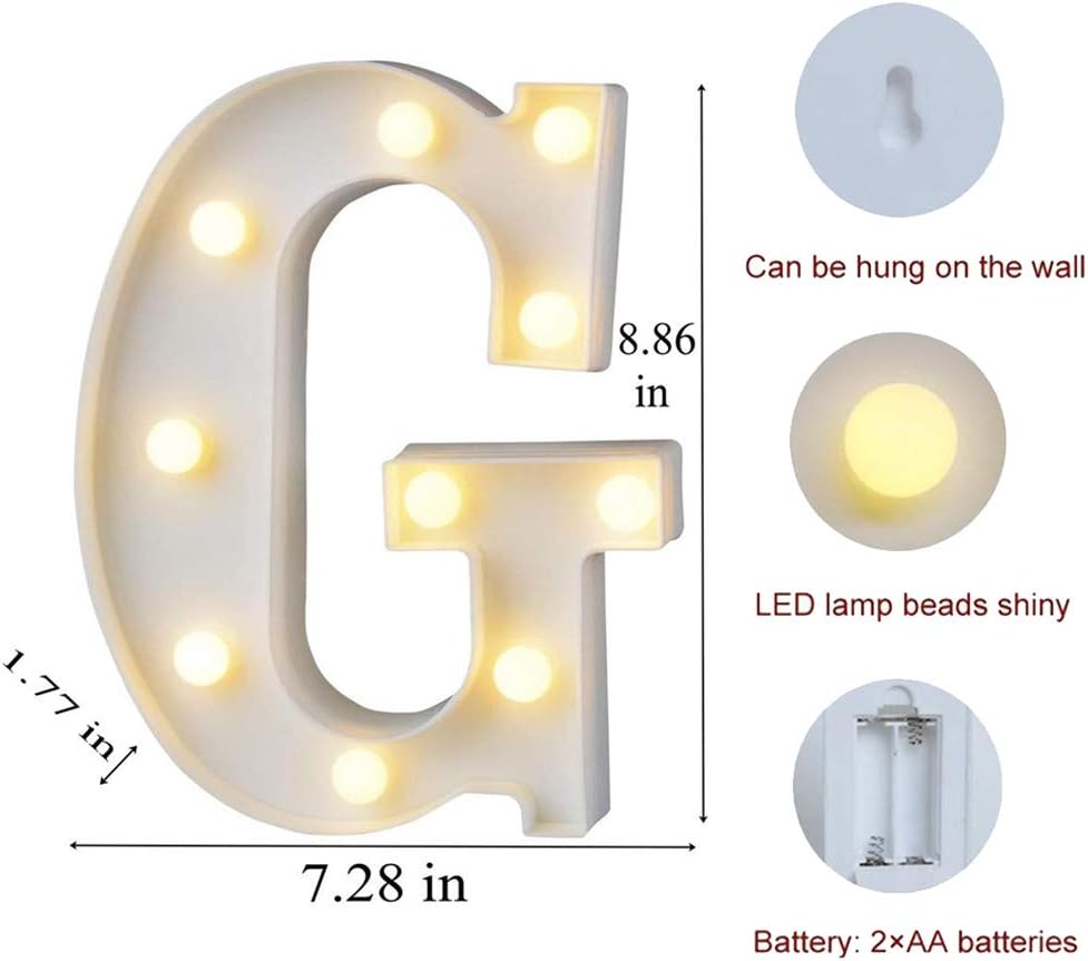 MUMUXI Marquee Light Up Letters | Large Light Up Numbers | Battery Powered and Bright with Every Letter of The Alphabet | for Wedding, Birthday, Party, Celebration, Christmas or Home Decoration (G)