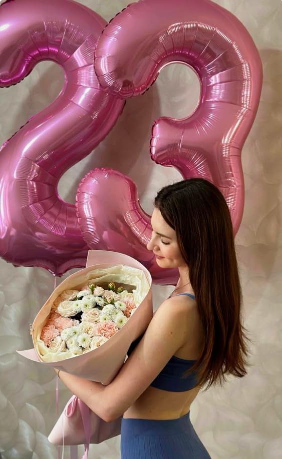 Large Pink 3 Number Balloon 40 Inch, 3 13 23 30 33 36 38 Pink Birthday Party Decorations, Number Three Foil Balloons for Anniversary Party Graduations Celebration Supplies