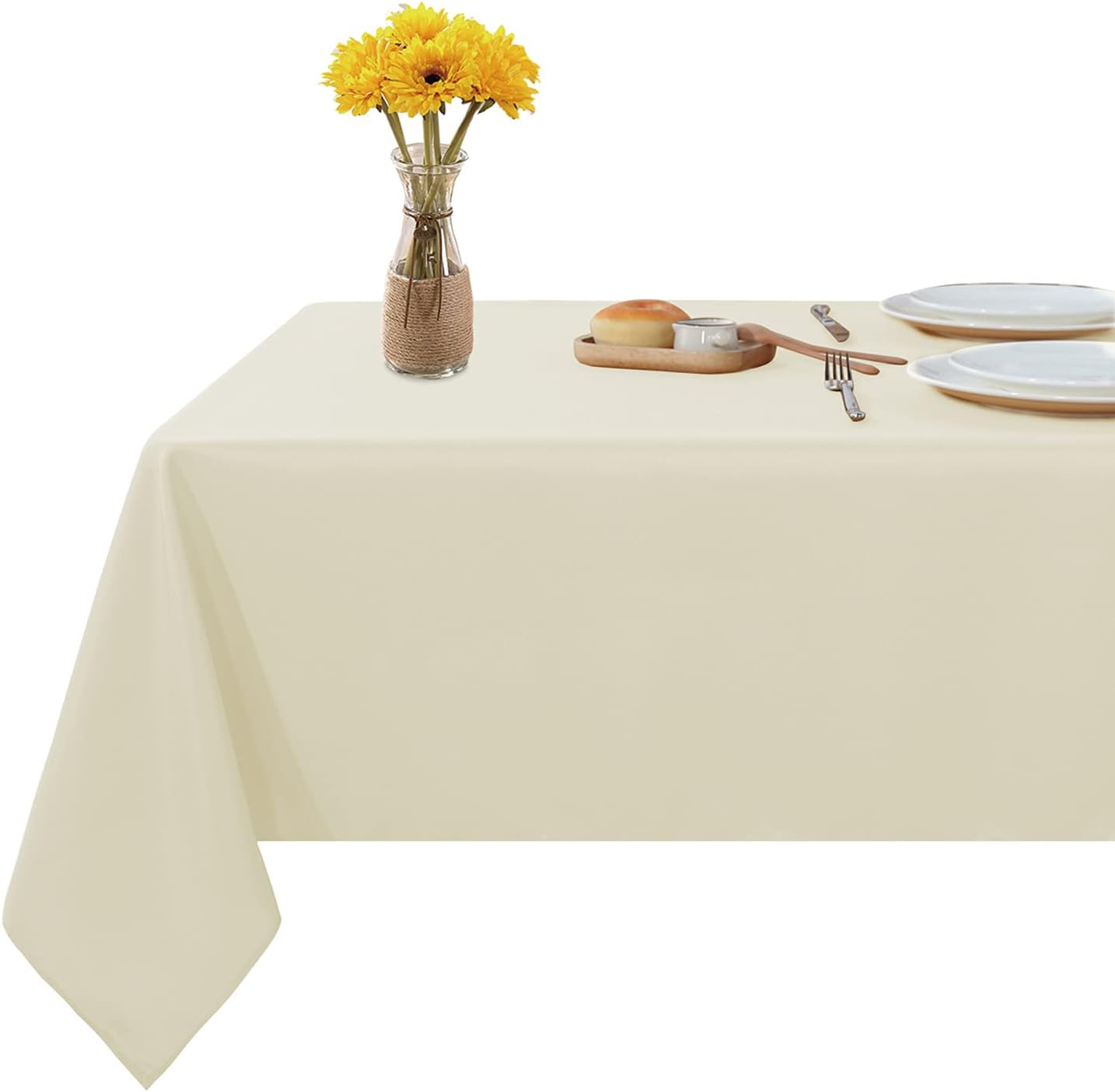 Fitable Rectangle Tablecloth Stain and Wrinkle Resistant Washable Polyester Table Cloth for Buffet Parties and Camping (54x108 inch, Ivory)