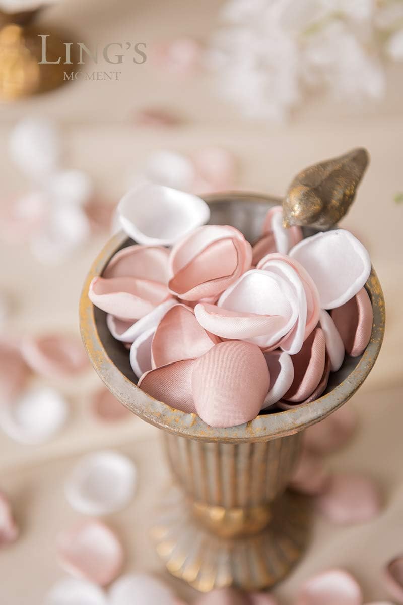 Ling's Moment Rose Petals, Silk Flower Petals for Wedding/Aisle/Flower Girl Baskets/Table Centerpiece Décor,etc.Blush White Dusty Rose 200pcs