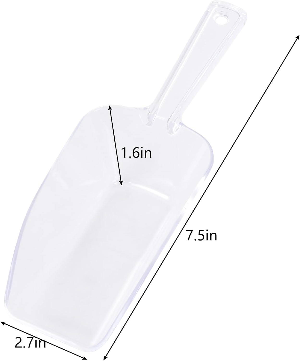 6Pcs Clear Plastic Ice Scoop, 7.5 Inch Multi-purpose Kitchen Scoops for Party Wedding Food Popcorn Snack Cookie Candy Sugar Bar Jars Freezer Dry Goods (Clear)