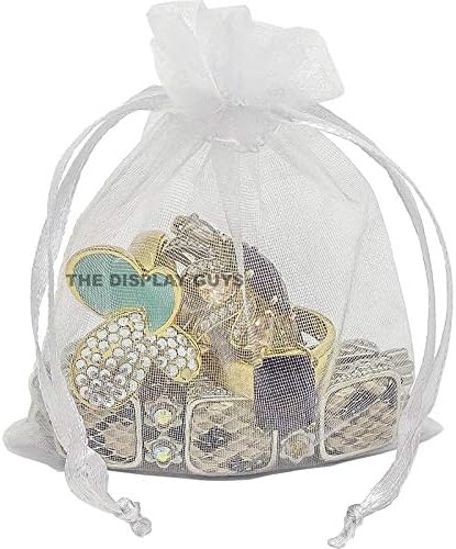 TheDisplayGuys 100-Pack 6x8 White Sheer Organza Gift Bags with Drawstring, Jewelry Candy Treat Wedding Party Favors Mesh Pouch