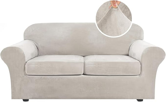 H.VERSAILTEX Real Velvet Plush 3 Piece Stretch Sofa Covers Couch Covers by HVERSAILTEX