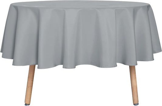 sancua Round Tablecloth - 70 Inch - Water Resistant Spill Proof Washable Polyester Table Cloth Decorative Fabric Table Cover for Dining Tables, Buffet Parties and Camping, Silver Grey