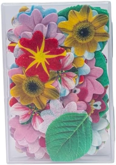 Edible Flowers Edible leaves &Edible butterflies Wafer Paper Cake Cupcake Toppers for Decorating Rice Paper Flower Food Decorations for Baking Girl Birthday Party (80flowes+20leaves)