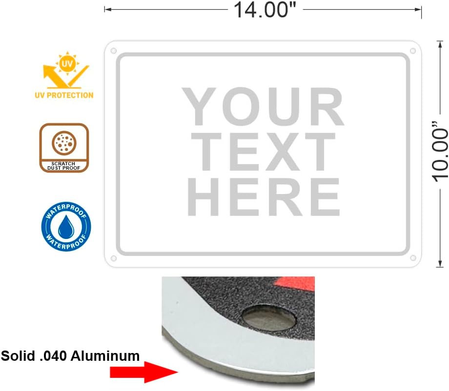 Custom Signs Outdoor Metal for Home Office Business, Personalized, Door, Delivery, Man Cave, Shop, Garage. For Outside or Inside Use. avgrafx Metal Signs Are UV Printed Solid Aluminum Border, 14x10 in