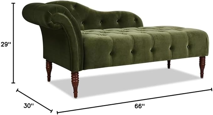 Pemberly Row Tufted Roll Arm Chaise Lounge, Olive Green Velvet Upholstery - Image 3