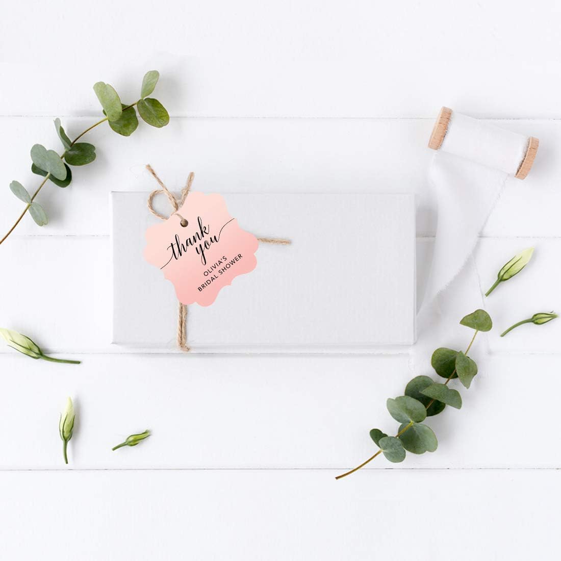 Andaz Press Personalized Blush Pink Rose Elegant Party Collection, Fancy Frame Tags, Thank You Olivia's Bridal Shower, 24-Pack, Custom Customizable Favors Decor