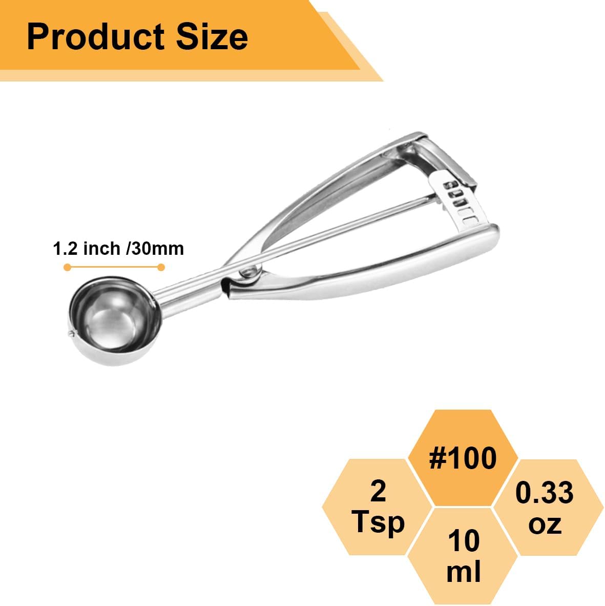 Mini Cookie & Melon Ball Scoop, 2 Teaspoon/10ml/0.33 OZ, 18/8 Stainless Steel