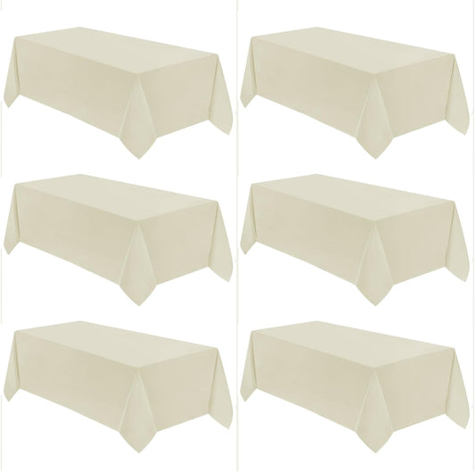 VidaFete Tablecloth 6 Pack 90 * 132inch Rectangle Table Cloth Polyester, Stain Wrinkle Resistant Polyester Dining Table Cover for Kitchen Dinning Party Wedding Rectangular Buffet Decoration(Ivory)