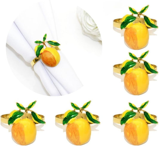 Lemon Napkin Rings Set of 6, Elegant Citrus-Themed Tableware for Summer Parties,Weddings, Thanksgiving Thanksgiving, Christmas(Yellow, One Size)