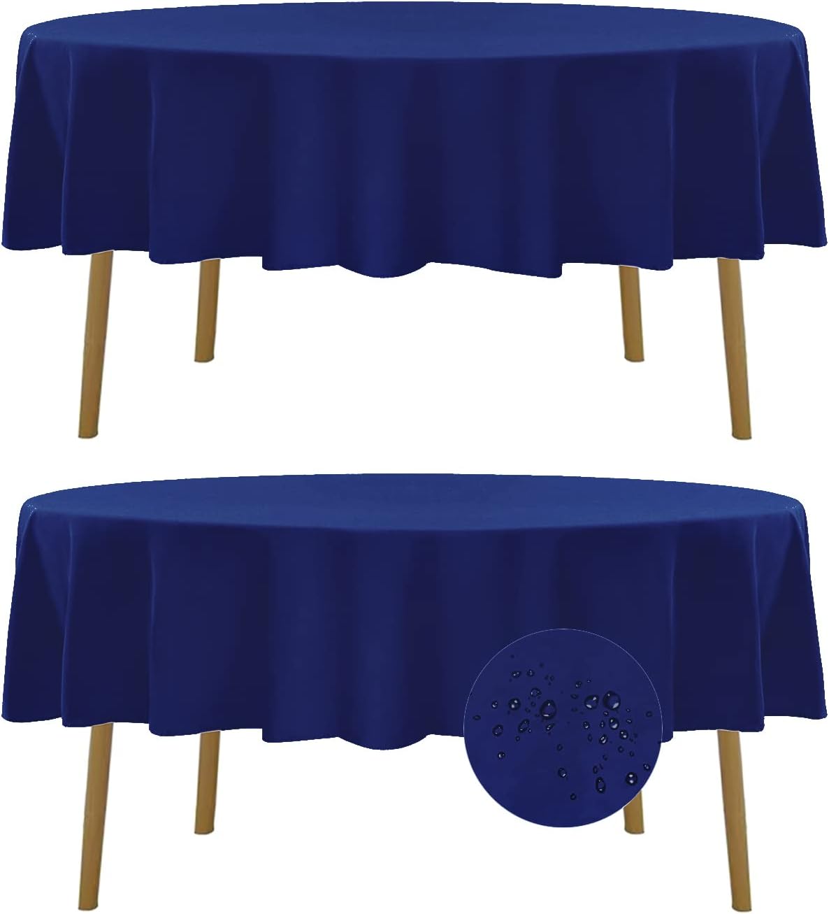 Fokitut 2 Pack Waterproof Round Tablecloth, 60 Inch, Stain Resistant and Wrinkle Polyester Table Cloth, Fabric Table Cover for Kitchen Dining, Wedding, Party, Holiday Dinner-Royal Blue
