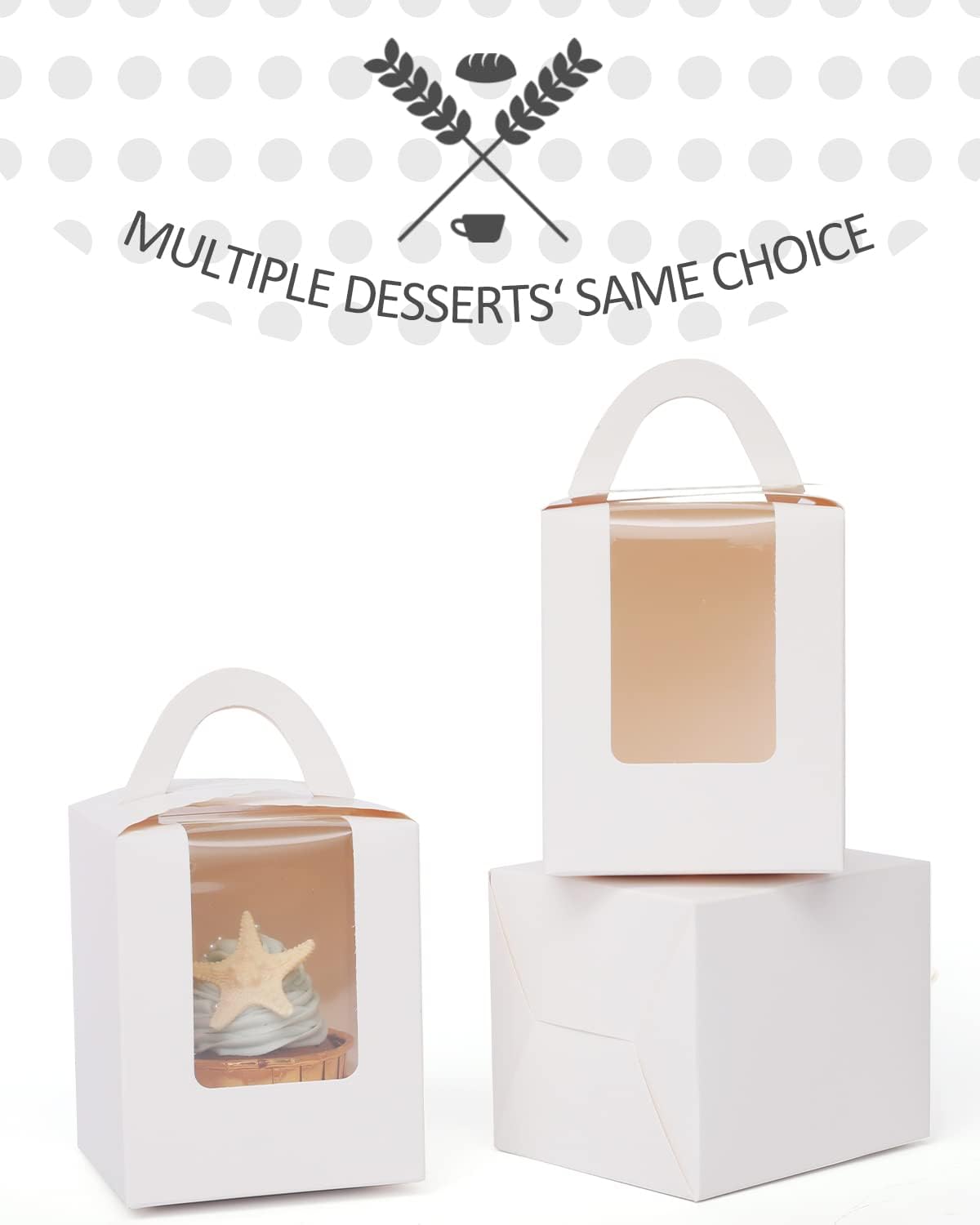 qiqee 100Packs Cupcake Boxes Individual Cupcake Holders Disposable White Single Cupcake Boxes with Window 3.7 * 3.7 * 4.5inch Cupcake Containers