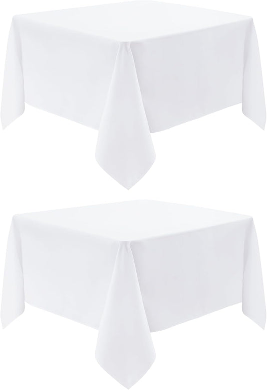 2 Pack Square Table Cloth 48X48 Inch White Washable Fabric Tablecloth Polyester Solid Dining Table Cover for Birthday Party Dinner Holiday Outdoor Indoor
