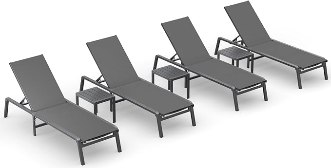 Ciokea Aluminum Foldable Lounge Chairs Set of 4 by CIOKEA