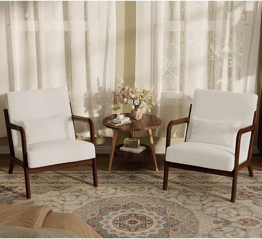 Garvee Mid-Century Accent Chair Set of 2, Sherpa Upholstery, Cozy Reading Chair by Garvee