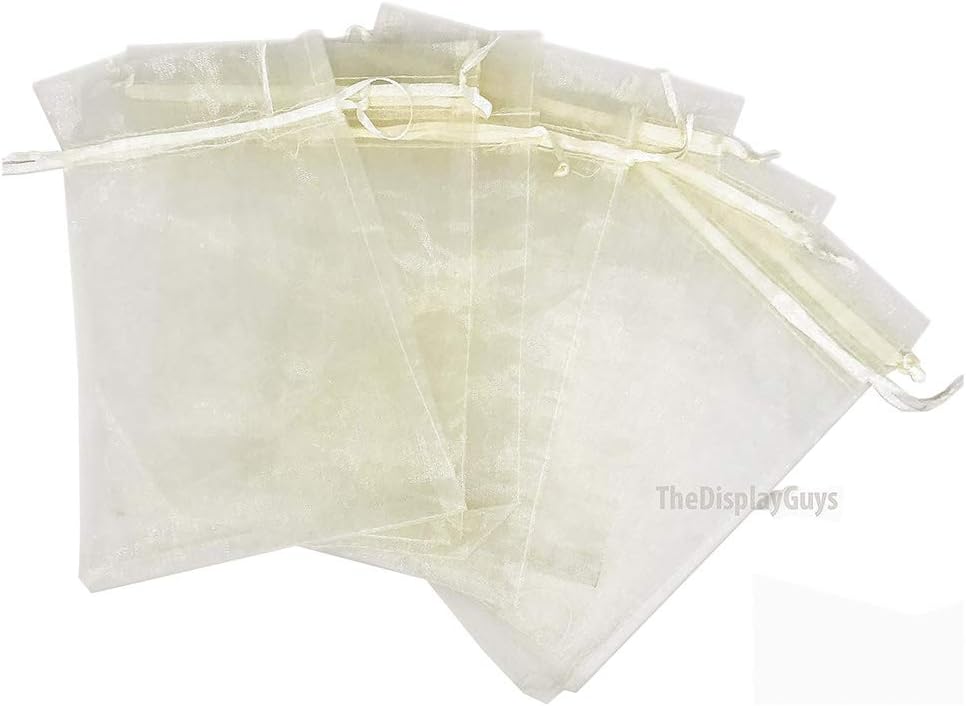 TheDisplayGuys 100-Pack 4x6 Cream/Beige Sheer Organza Gift Bags with Drawstring, Jewelry Candy Treat Wedding Party Favors Mesh Pouch