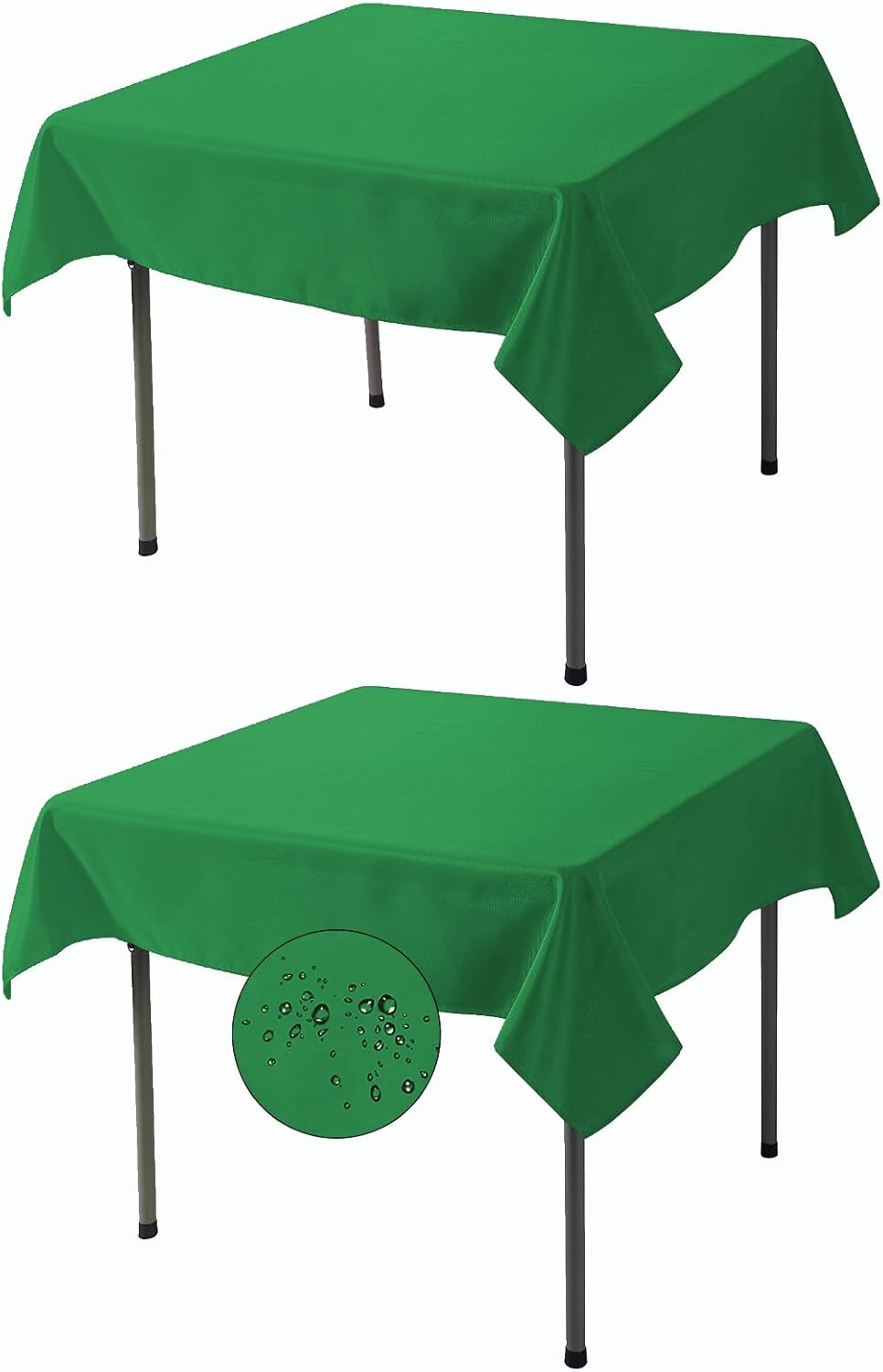 Fokitut 2 Pack Waterproof Square Tablecloth, 52x52 Inch, Stain Resistant and Wrinkle Polyester Table Cloth, Fabric Table Cover for Kitchen Dining, Wedding, Party, Holiday Dinner-Emerald