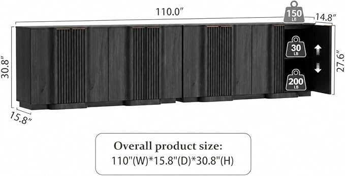 Brafab Buffet Cabinet, Wood Fluted Credenza - Image 2