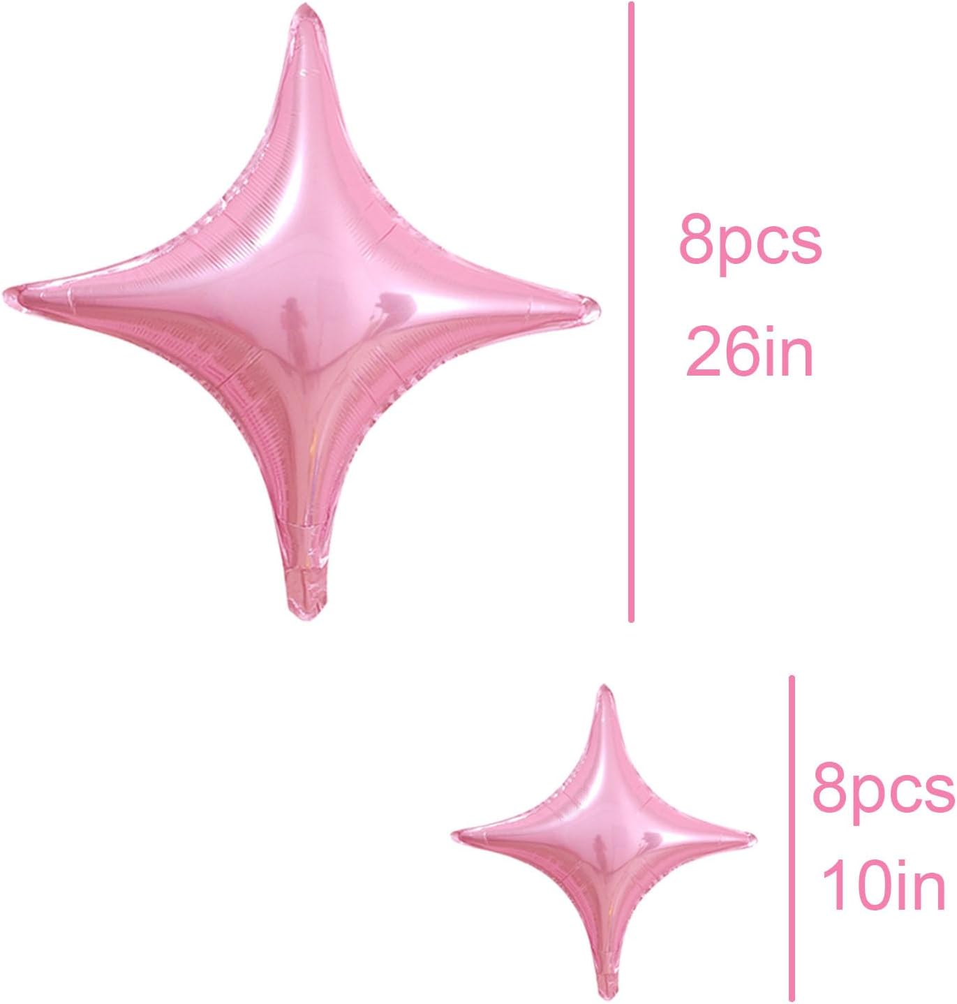 16 Pcs Pink Star Balloons 26 Inch and 10 Inch Four Angle Star Foil Balloons Set for Birthday Baby Shower Wedding Anniversary Party Decorations