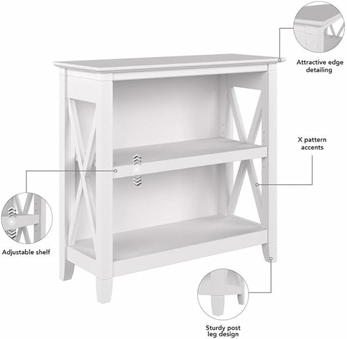 Bush Home Key West Small 2 Shelf Bookcase in Pure White Oak, Compact Home - Image 9