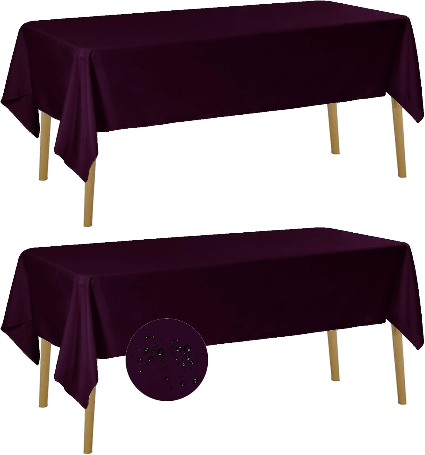 Fokitut 2 Pack Waterproof Rectangle Tablecloth, 60x102 Inch, Stain Resistant and Wrinkle Polyester Table Cloth, Fabric Table Cover for Kitchen Dining, Wedding, Party, Holiday Dinner-Eggplant