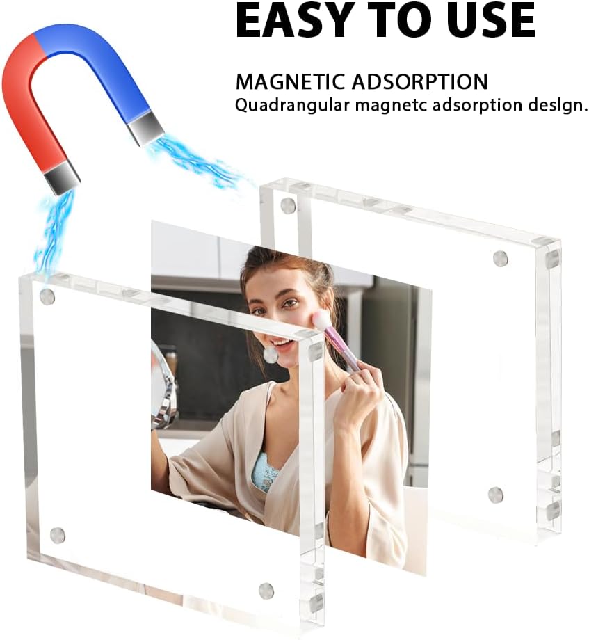 4x6 Acrylic Frames 4 Pack, 20mm Double Sided Magnetic Picture Frames Clear Picture Frames Self Standing Desktop Display Stand for Wedding Bedroom Living Room Home