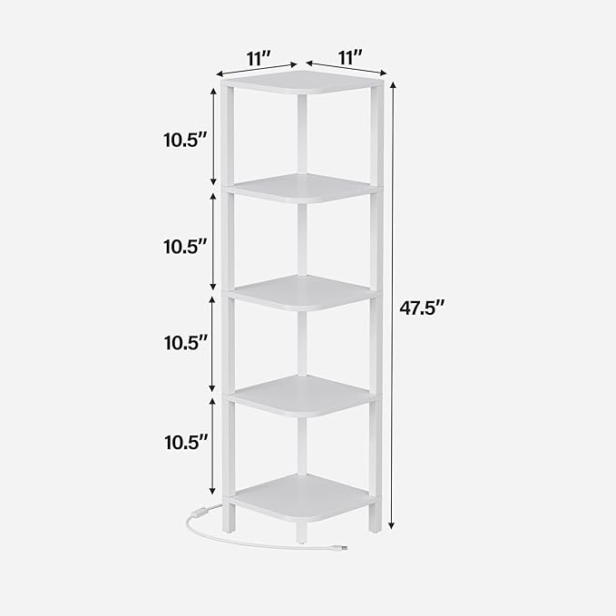 TUTOTAK Corner Shelf with LED Light, 5-Tier Corner Bookshelf - Image 2