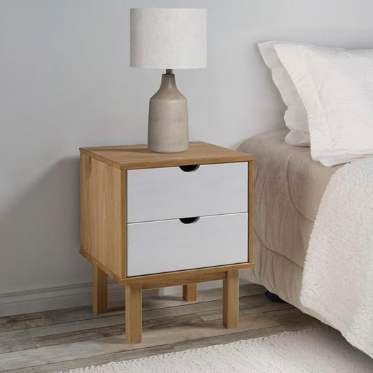 Bedside Cabinet OTTA Brown&White 17.7"x15.4"x22.4" Solid Wood Pine, Wooden by Unknown