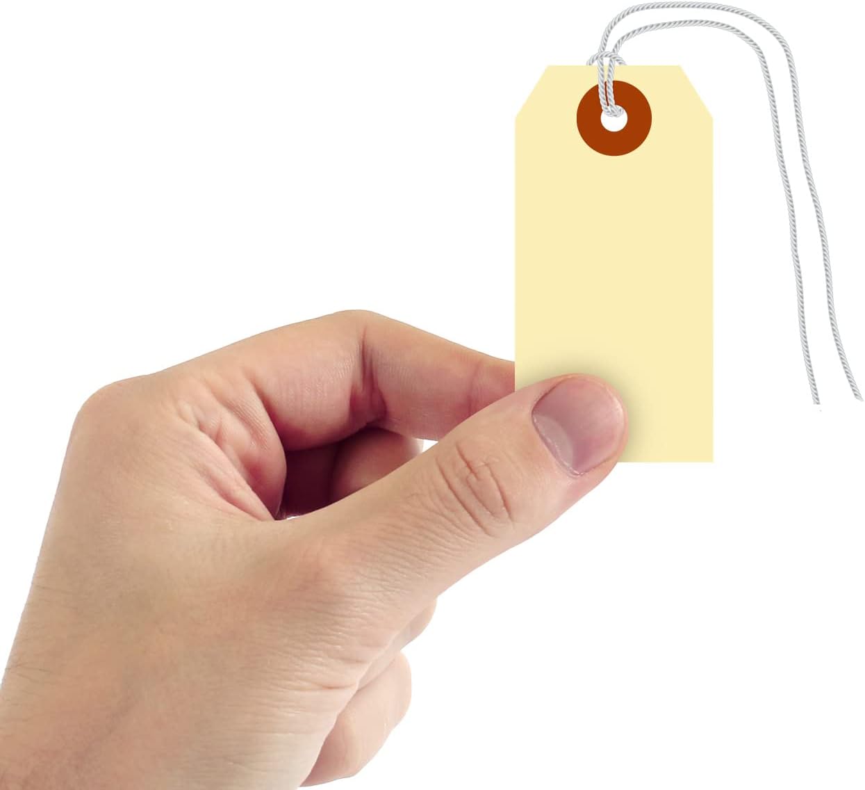 SmartSign Blank Shipping Tags with Pre-attached Loop Strings, Size-2, Pack of 1000, 10pt thick Manila Cardstock Tag, 3.25 x 1.625 inch Paper Hang Tags with Reinforced Fiber Patch